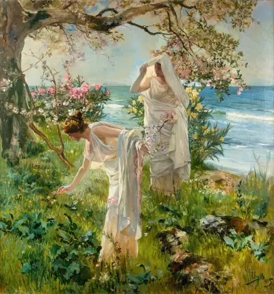 Greek girls on the shore av Joaquín Sorolla