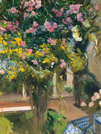 Oleanders, the courtyard of the artist’s home av Joaquín Sorolla