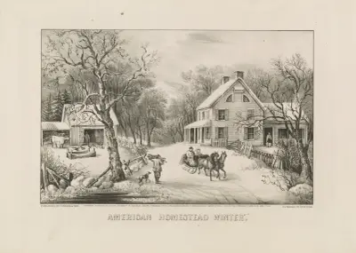 Amerikansk nybyggargård i vinter av John Cameron