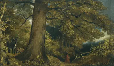 A Young Girl In A Woodland Landscape av John Constable