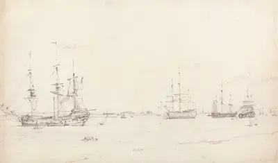 Four East Indiamen at Archor av John Constable
