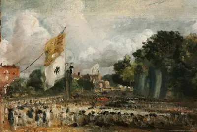 The Celebration in East Bergholt of the Peace of 1814 Concluded in Paris between France and the Allied Powers av John Constable