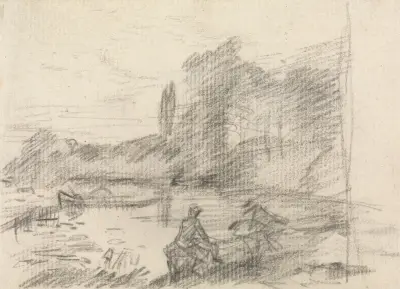 Two Figures by a River av John Constable