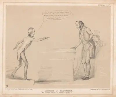 A lecture on elocution. The professor enforcing his precepts by example av John Doyle