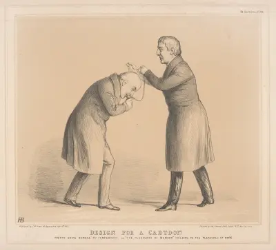 Design for a cartoon. Poetry doing homage to Temperance av John Doyle