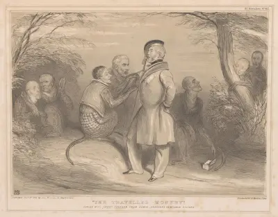 ‘The travelled monkey.’ Copied with with great freedom from Edwin Landseer’s inimitable picture av John Doyle