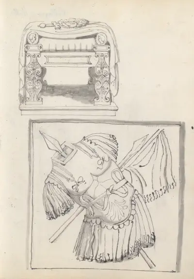 A Roman Throne, Palazzo Mattei, and Spoils of War at Palazzo Altieri, Rome av John Flaxman