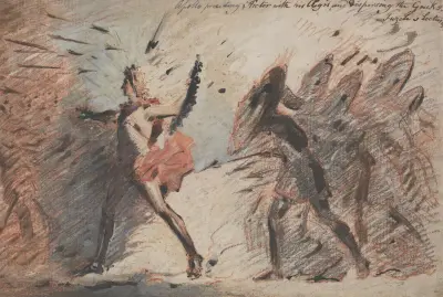 Apollo med sin aigis framför Hektor, skingrande grekerna, efter Fuselis föreläsningar av John Flaxman