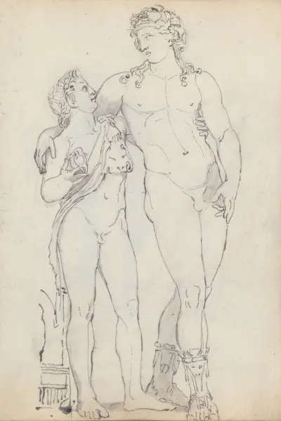 Bacchus stående, lutad mot en faun av John Flaxman