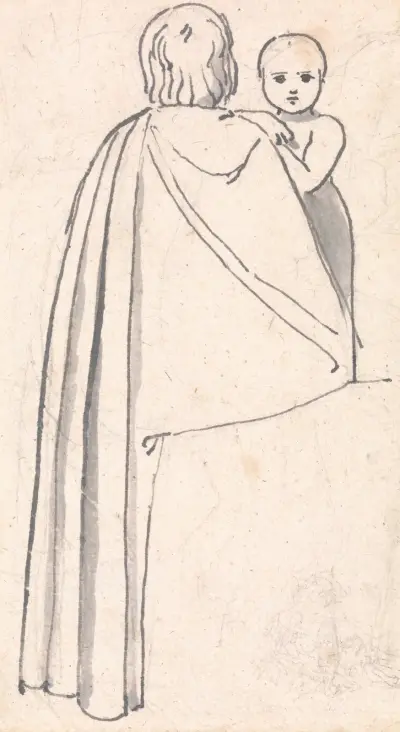 Ryggvy av en kvinna med barn som tittar över axeln av John Flaxman
