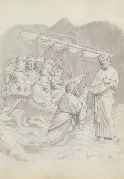 Kristus i stormen, från Lorenzo Ghibertis dopfuntdörrar, Florens av John Flaxman