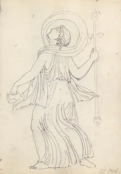 Dansande menad med thyrsosstav och liten amfora av John Flaxman