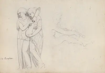 Fragment of a Hippolytus Sarcophagus, Villa Borghese and Study of Mars, Villa Ludovisi, Rome av John Flaxman