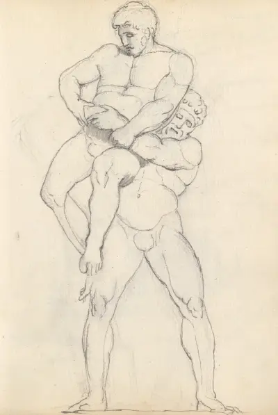 Herkules och Antaios, Palazzo Pitti, Florens av John Flaxman