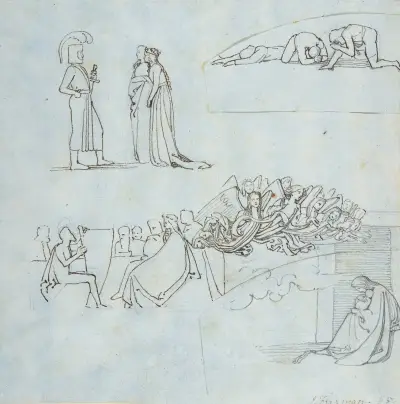 Blad med skisser av John Flaxman