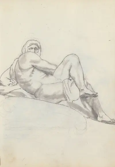 Studie av dag av Michelangelo, Giuliano de' Medicis grav, San Lorenzo, Florens av John Flaxman