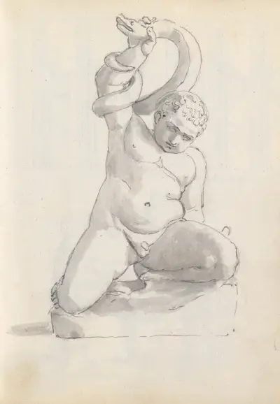 Den späde Herkules stryper ormen, Uffizi, Florens av John Flaxman