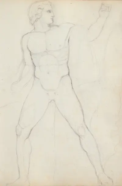 Den vänstra hästtämjaren, Piazza del Quirinale, Monte Cavallo, Rom av John Flaxman