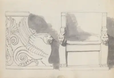 Två studier av Gregorius den stores tron, kyrkan San Gregorio Magno, Rom av John Flaxman