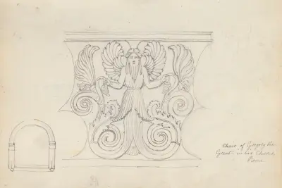 Två studier, Gregorius den stores tron, kyrkan San Gregorio Magno, Rom av John Flaxman