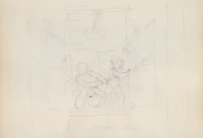 Two Winged Putti Fighting for the Palm, Eros and Anteros av John Flaxman