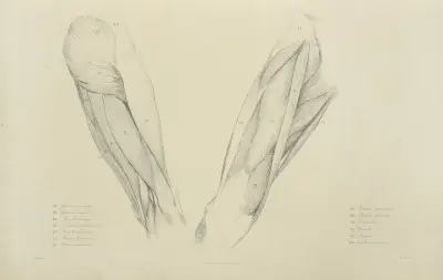 View of musculature of the upper leg av John Flaxman