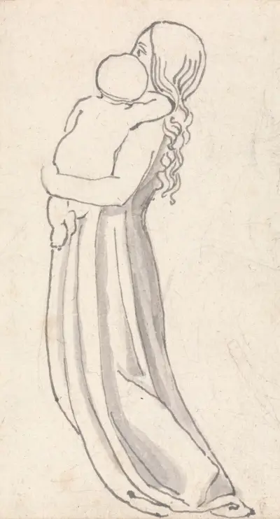 Kvinna bärande ett barn i famnen av John Flaxman