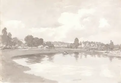 On the River Wye with Wilton Castle Ruins on a Bend in the River av John Glover