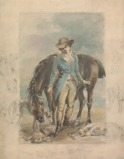 Młody mężczyzna z koniem, ze studiami psów i martwego zająca, John Hoppner