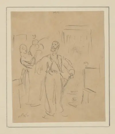 Captain Doleful attiring for the Masquerade av John Leech