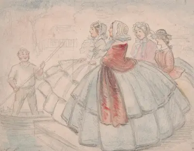 Crinolines by the River av John Leech