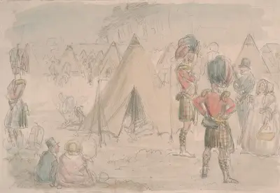 Highland Regiment in Camp av John Leech