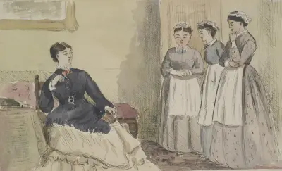 Mistress and three servants von John Leech
