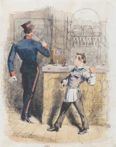 Pot Valiant; Scene in a Tap-Room av John Leech