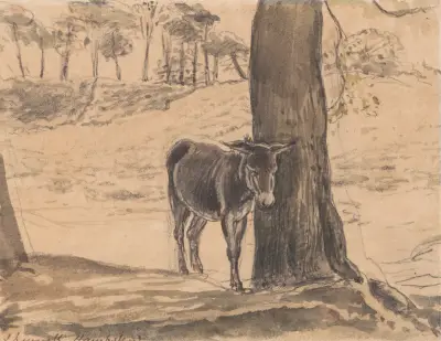 Donkey Beside a Tree, Hampstead av John Linnell