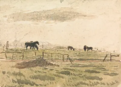 Hästar i hage av John Linnell