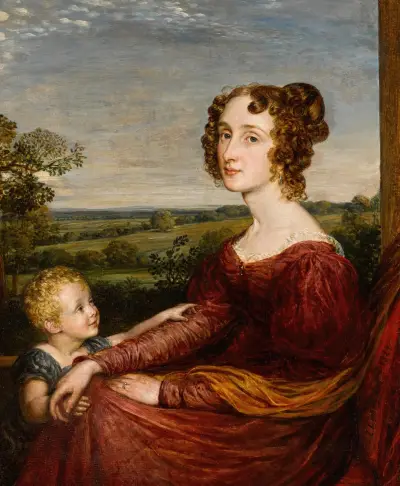 Porträtt av Mrs. William Wilberforce och barn av John Linnell