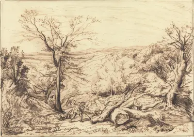 Skogsarbetare i en skog av John Linnell