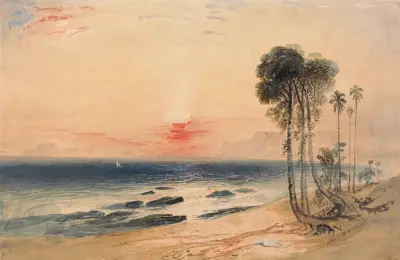 En tropisk kust, solnedgång av John Martin