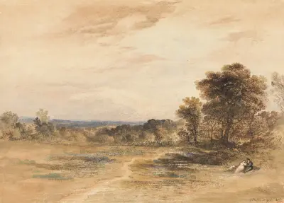 Landskap med uppvaktande par av John Martin