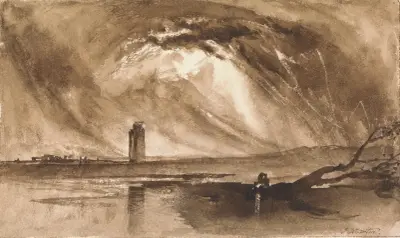 Landskap med torn och annalkande oväder av John Martin