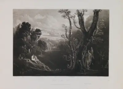 Satan Contemplating Adam and Eve in Paradise (Book 4, Line 502) av John Martin