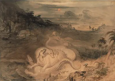 The country of the Iguanodon av John Martin