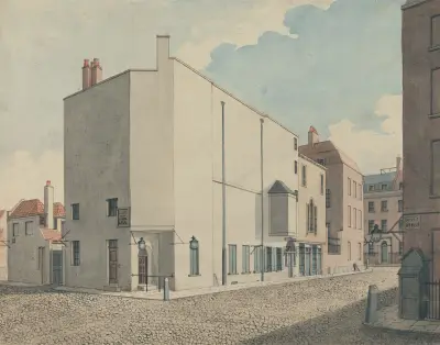 Argyll Concert Rooms, Regent Street, London: Perspective av John Nash