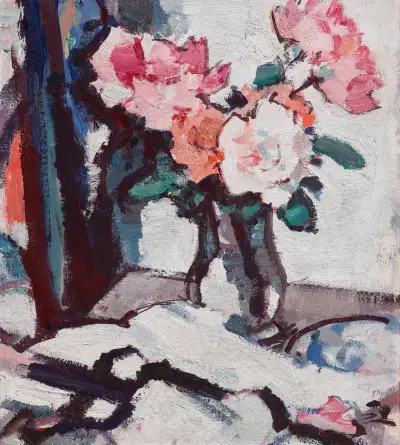 Pink Roses in a Glass Vase – nr 2 av Samuel John Peploe
