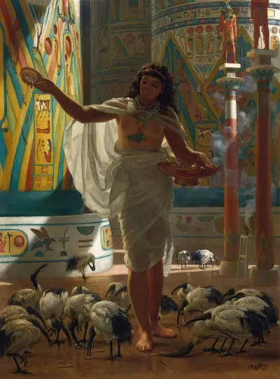 Feeding The Sacred Ibis In The Halls Of Karnac av Edward John Poynter