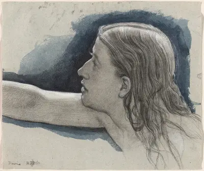 Studie av en ung mans huvud med höger arm utsträckt av Edward John Poynter