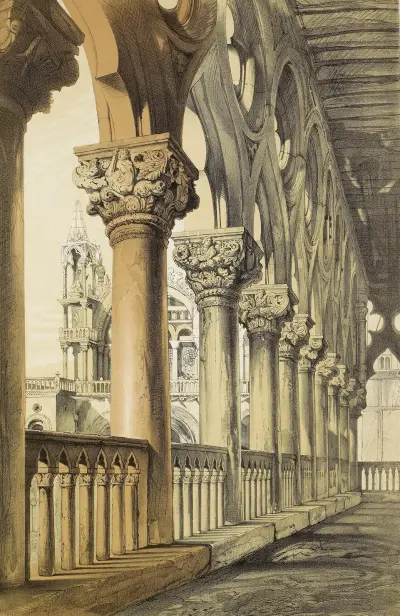 Examples of Architecture of Venice – The Ducal Palace, Renaissance Capitals of the Loggia av John Ruskin