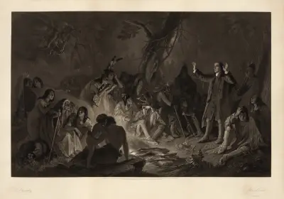 David Zeisberger preaching to the Indians av John Sartain