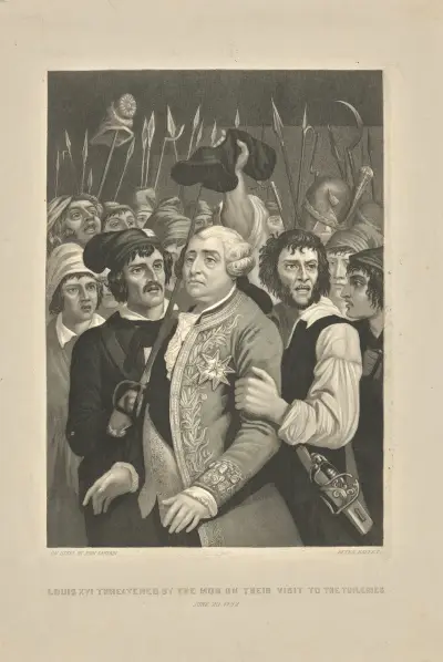 Louis XVI threatened by the mob on their visit to the Tuileries ; June 20, 1792 av John Sartain